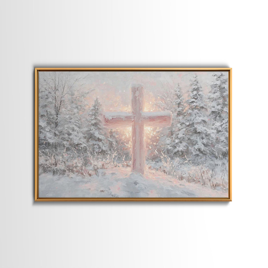 Snowlit Savior Light, Framed Canvas Print, Christian Art Canvas, Christian Christmas Art, Christian Wall Art, Christian Gift Ideas, Modern