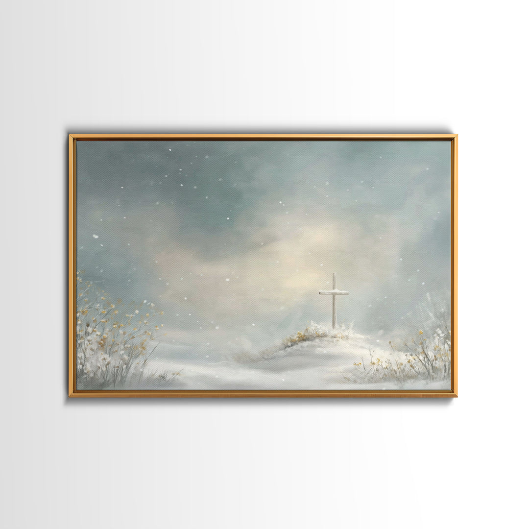 Peaceful Winter Hill | Framed Canvas Print | Christian Wall Art | Christian Art Canvas | Subtle Christian Art | Christian Gift Ideas | Chri