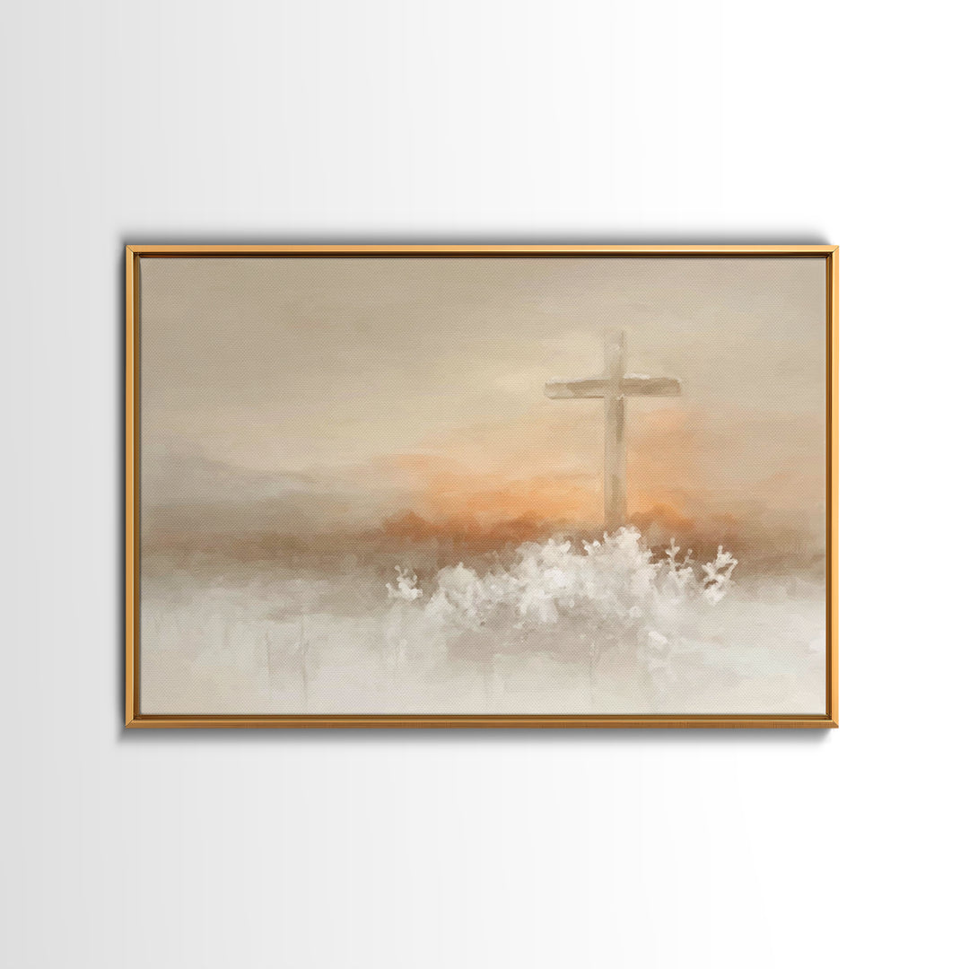 Frosted Morning Cross, Framed Canvas Print, Christian Art Canvas, Christian Wall Art, Christian Christmas Art, Subtle Christian Art, Christ