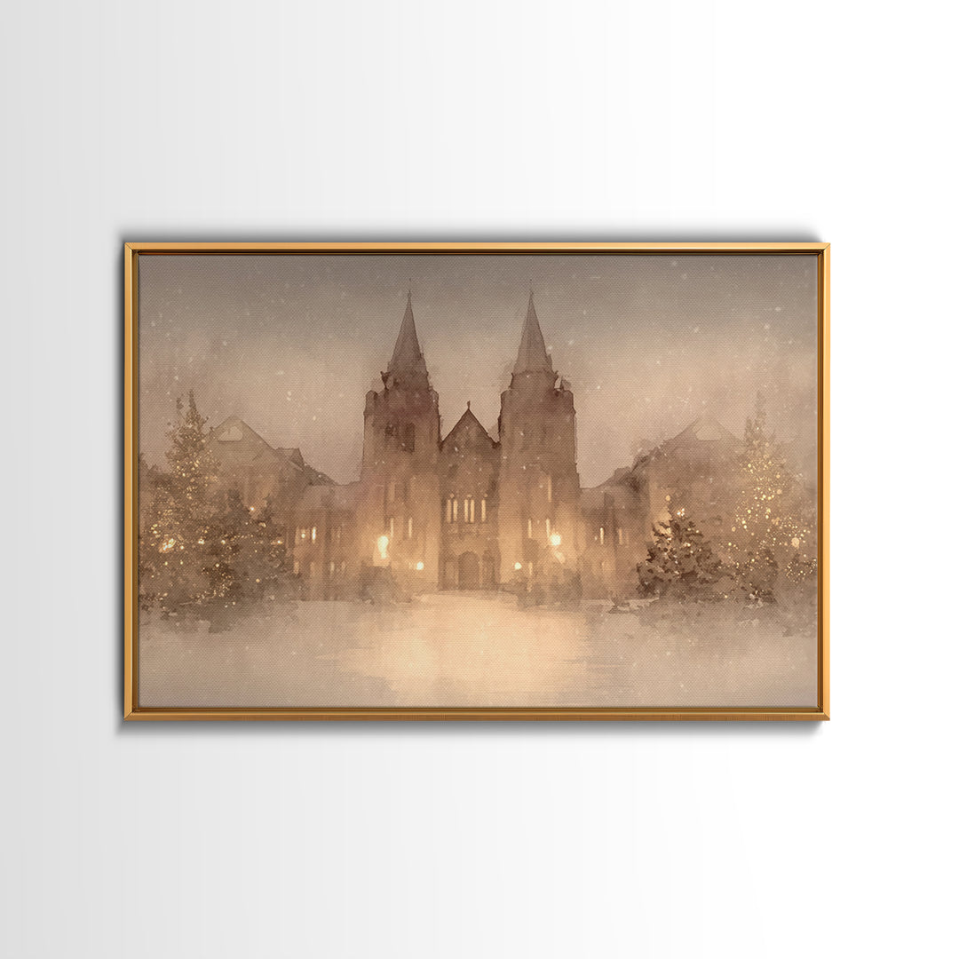 Cathedral Christmas Glow | Framed Canvas Print | Christmas Wall Art | Christian Christmas Art | Christian Art Canvas | Framed Christmas Art