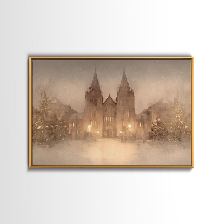 Cathedral Christmas Glow | Framed Canvas Print | Christmas Wall Art | Christian Christmas Art | Christian Art Canvas | Framed Christmas Art