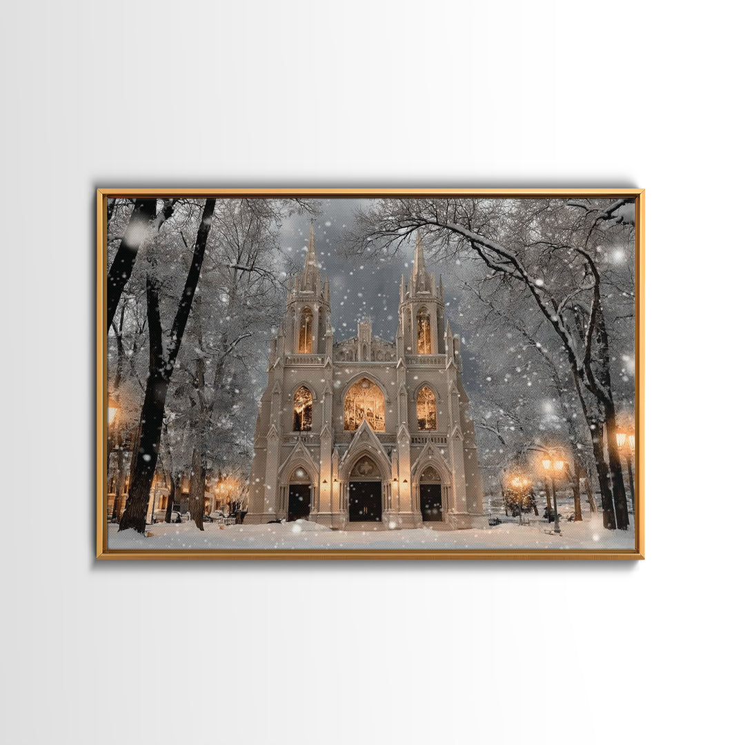 Winter Chapel Brilliance, Framed Canvas Print, Christian Christmas Art, Christmas Wall Art, Christian Art Canvas, Framed Christmas Art, Chr