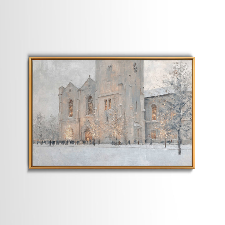 Evening Mass Arrival – Framed Canvas Print – Christmas Wall Art – Christian Art Canvas – Christian Christmas Art – Framed Christmas Art – C