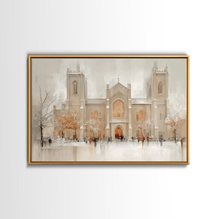 Snowlit Cathedral Eve – Framed Canvas Print – Christmas Wall Art – Christian Christmas Art – Christian Art Canvas – Framed Christmas Art –