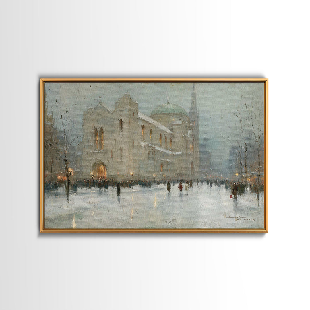 City Church Glow | Framed Canvas Print | Christmas Art Prints | Christian Christmas Art | Christian Art Canvas | Christmas Wall Art | Frame