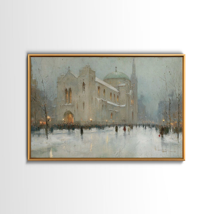 City Church Glow | Framed Canvas Print | Christmas Art Prints | Christian Christmas Art | Christian Art Canvas | Christmas Wall Art | Frame