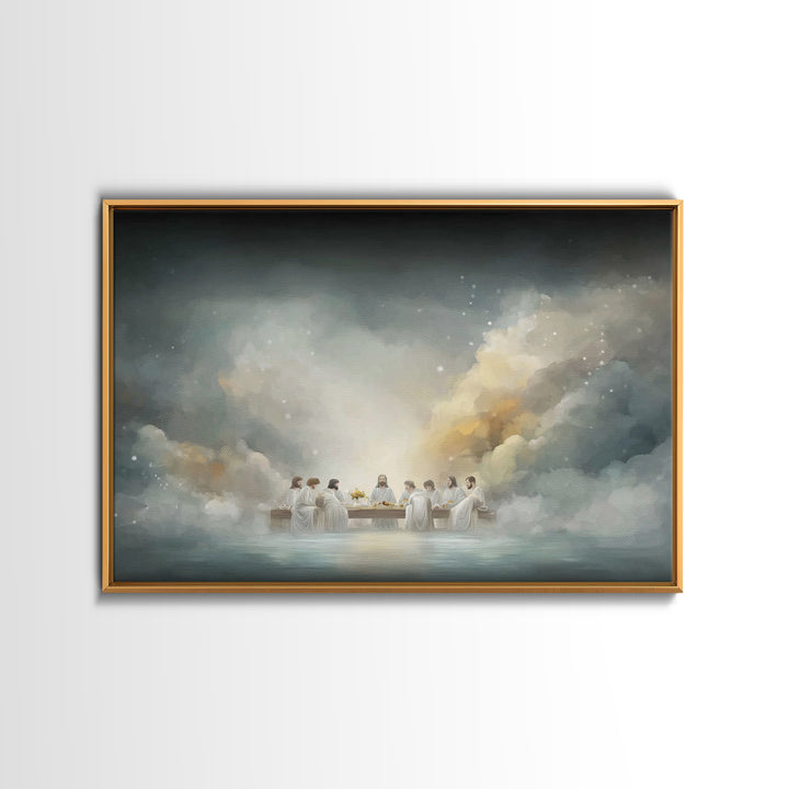 Midnight Chapel Supper, Framed Canvas Print, Christian Wall Art, Vintage Christian Art, Jesus Painting, Christian Art Canvas, Christian Chr