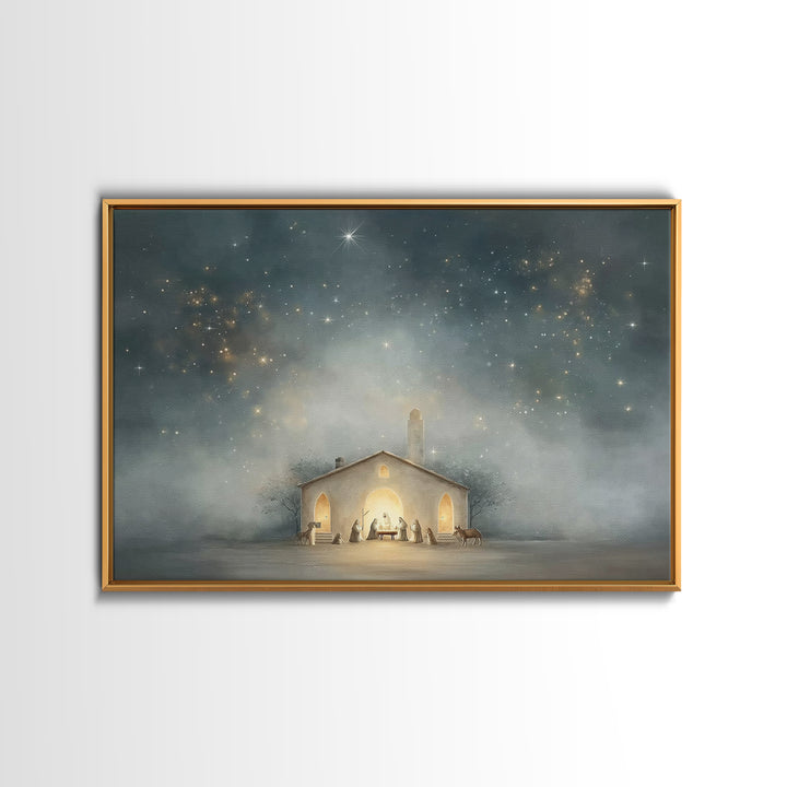 Nativity Under Heaven, Framed Canvas Print, Christian Wall Art, Christmas Art, Christian Art Canvas, Christian Christmas Art, Jesus Christm