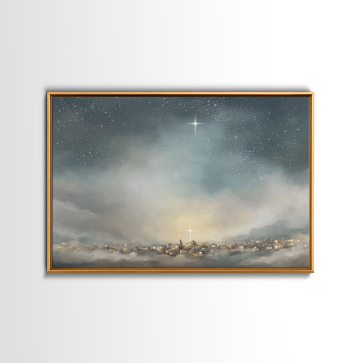 Guiding Star Over Bethlehem | Framed Canvas Print | Christmas Art | Christian Wall Art | Christian Christmas Art | Christian Art Canvas | C