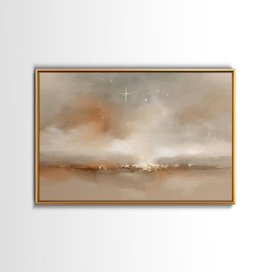 Silent Bethlehem Glow – Framed Canvas Print – Christmas Art – Christian Wall Art – Christian Christmas Art – Christian Art Canvas – Christm