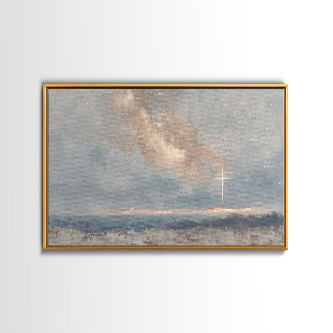 Celestial Cross Light – Framed Canvas Print – Christian Wall Art – Christian Art Canvas – Christian Art – Christian Painting – Christian Gi
