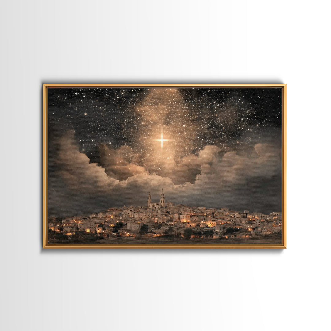Star Over The City, Framed Canvas Print, Christian Wall Art, Christmas Art, Christian Art Canvas, Christian Christmas Art, Christian Gift I