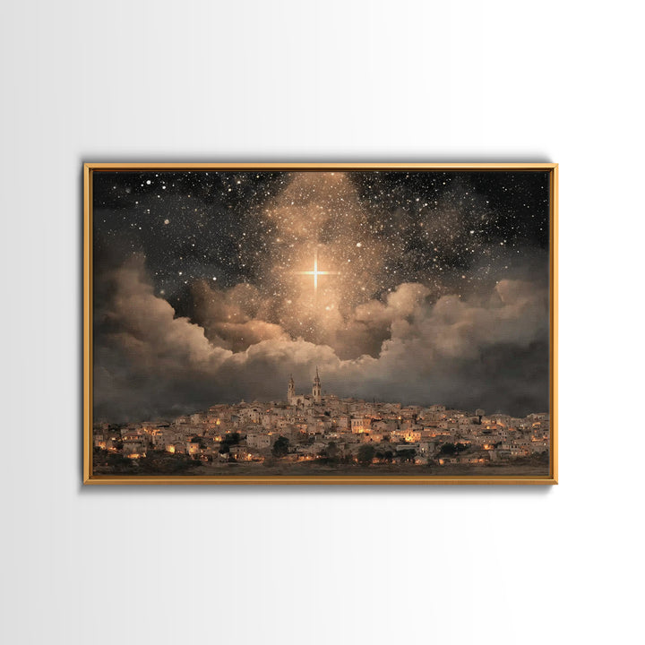 Star Over The City, Framed Canvas Print, Christian Wall Art, Christmas Art, Christian Art Canvas, Christian Christmas Art, Christian Gift I
