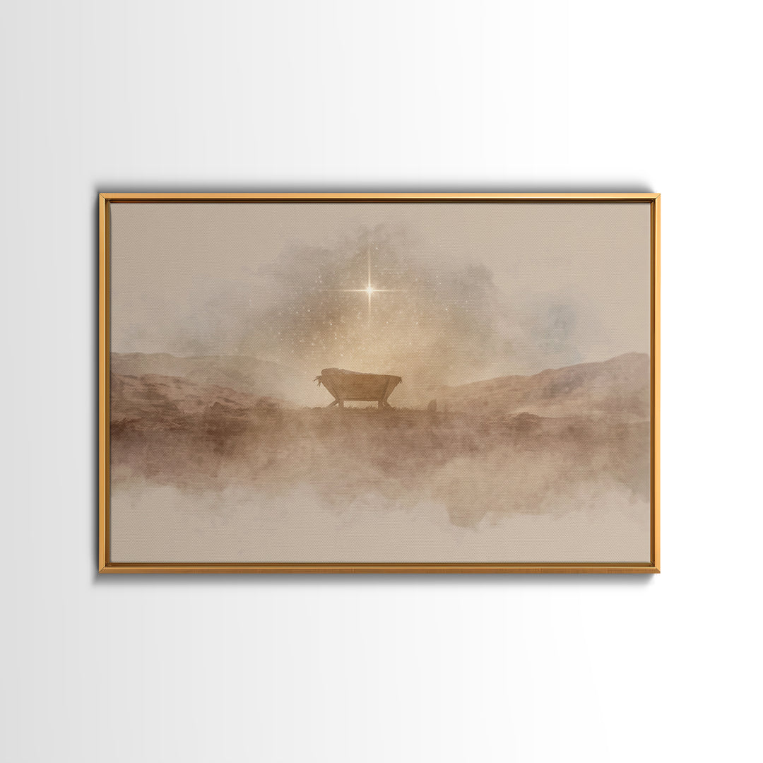 Desert Cradle Light | Framed Canvas Print | Christian Wall Art | Christian Art Canvas | Christmas Art | Christian Christmas Art | Christmas