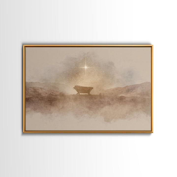Desert Cradle Light | Framed Canvas Print | Christian Wall Art | Christian Art Canvas | Christmas Art | Christian Christmas Art | Christmas