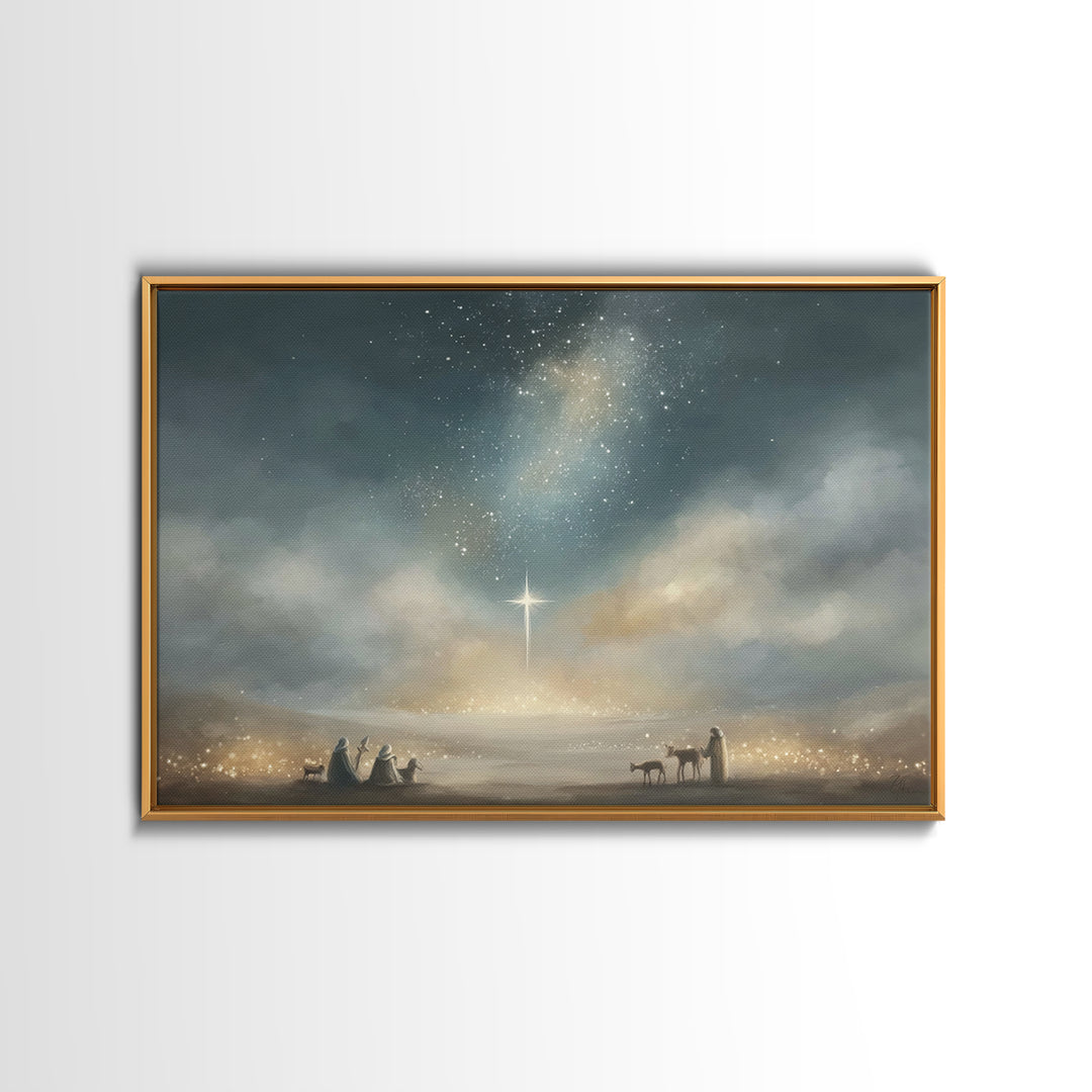 Bethlehem Star Glow, Framed Canvas Print, Christmas Wall Art, Christian Christmas Art, Christian Art Canvas, Moody Christmas Art, Christian