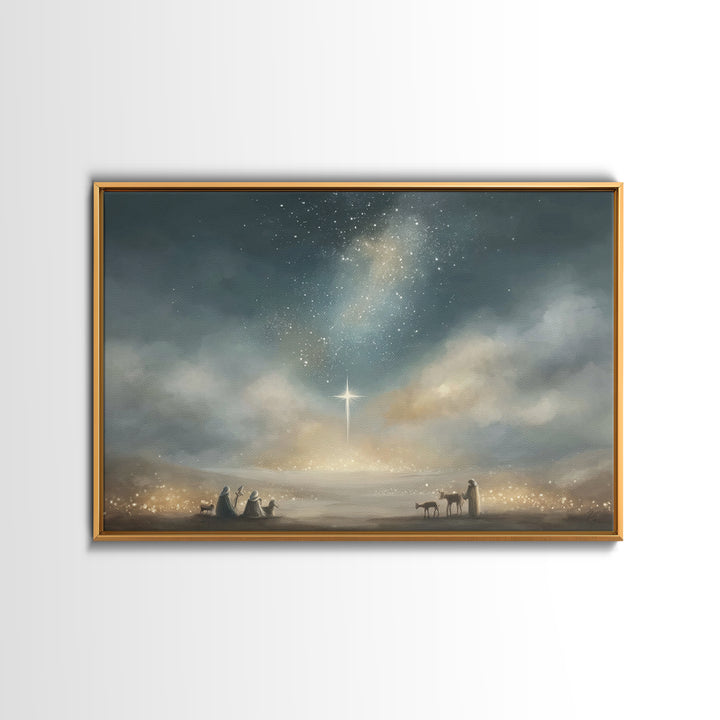 Bethlehem Star Glow, Framed Canvas Print, Christmas Wall Art, Christian Christmas Art, Christian Art Canvas, Moody Christmas Art, Christian