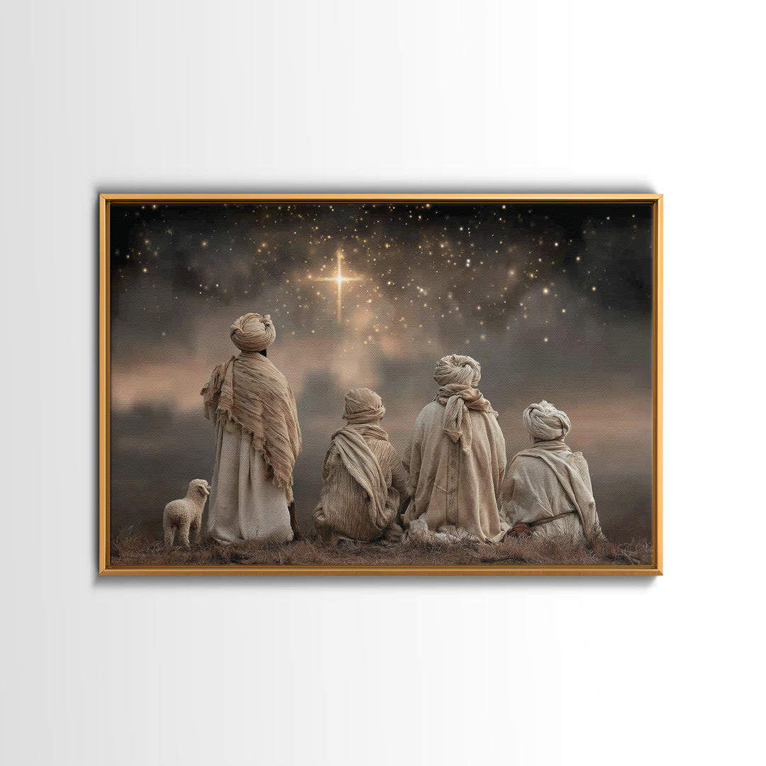 Shepherds In Awe | Framed Canvas Print | Christian Christmas Art | Christmas Wall Art | Framed Christmas Art | Christian Art Canvas | Chris