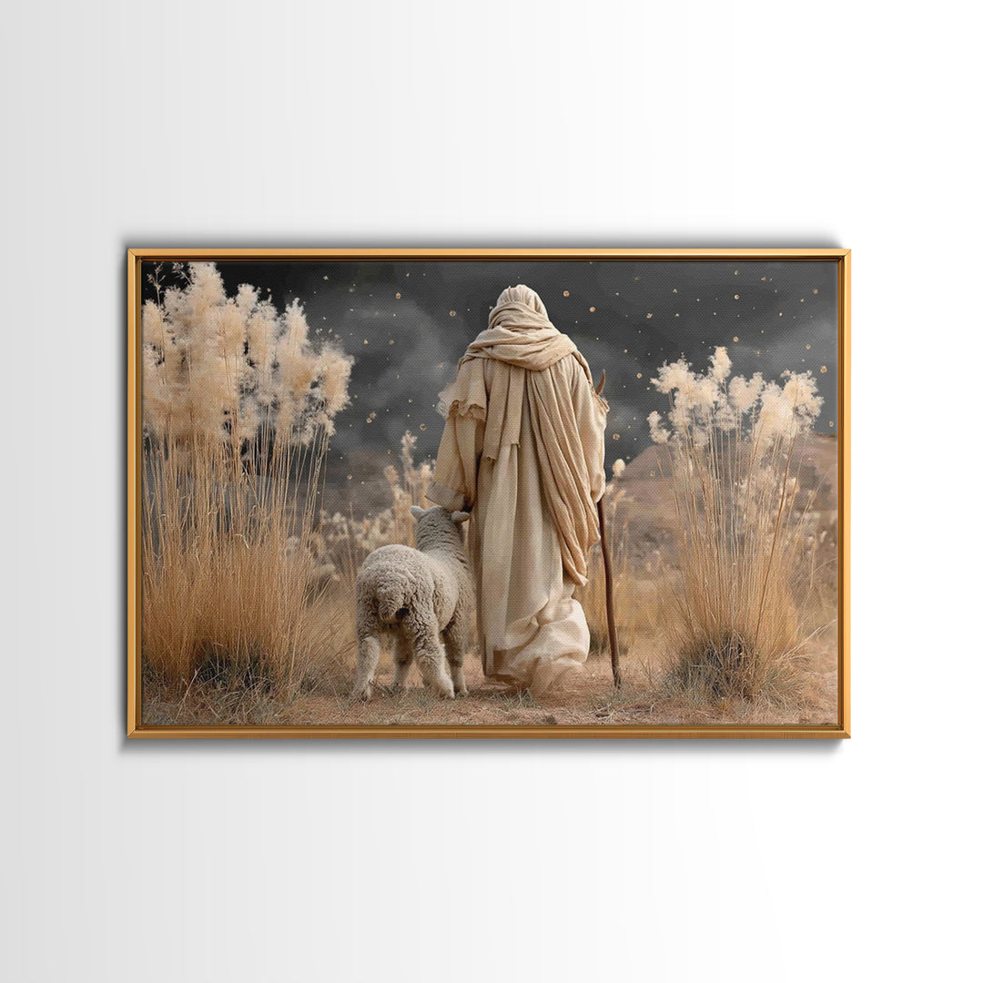Silent Shepherd Walk – Framed Canvas Print – Christian Art Canvas – Jesus Painting – Christian Decor – Subtle Christian Art – Christian Wal