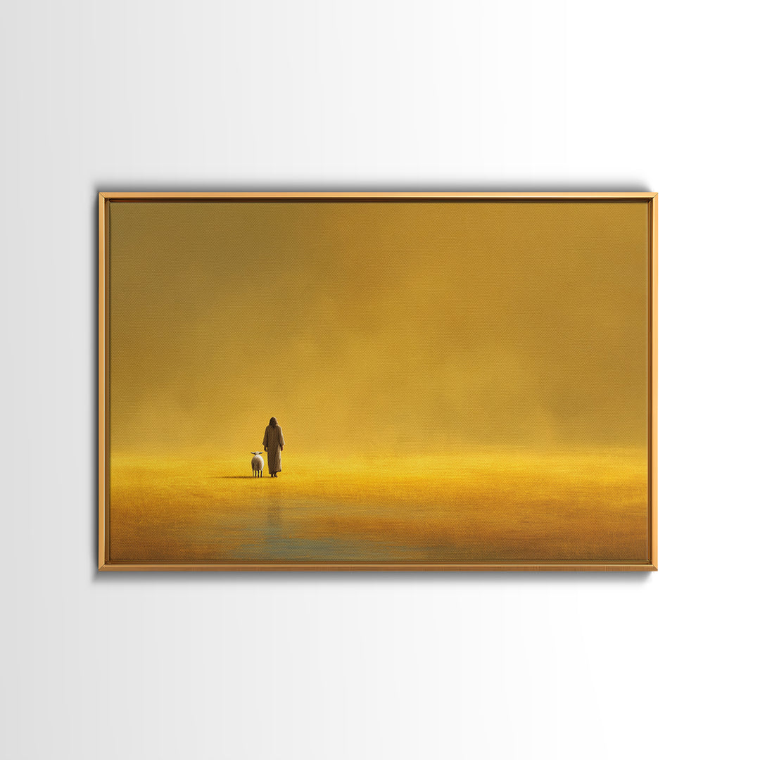 Golden Field Grace | Framed Canvas Print | Minimalist Christian Art | Christian Art Canvas | Jesus Painting Canvas | Christian Decor For Ho