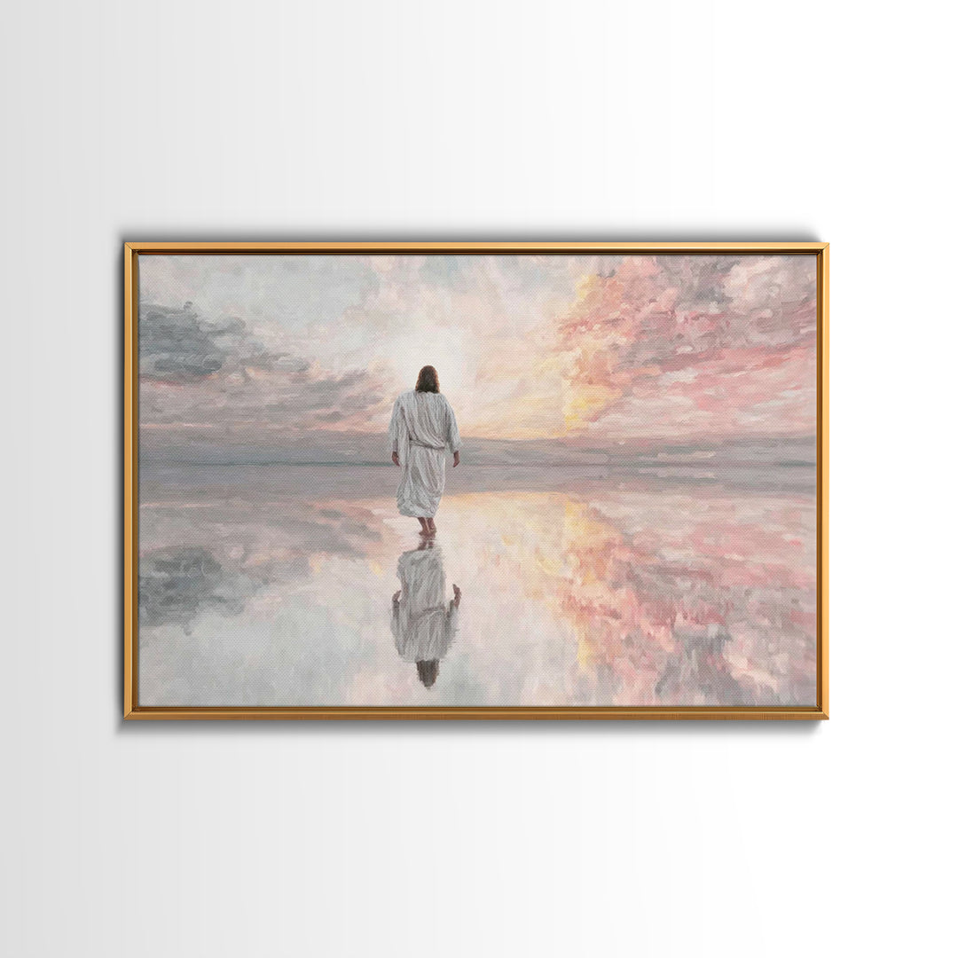 Heavenly Shore Walk - Framed Canvas Print - Christian Art Canvas - Christian Wall Art - Jesus Painting - Christian Gift Ideas - Modern Chri