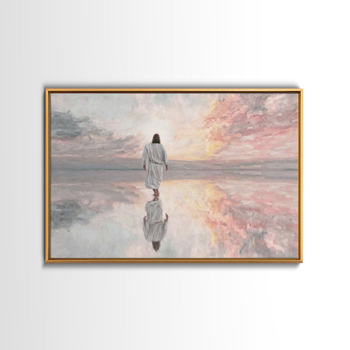 Heavenly Shore Walk - Framed Canvas Print - Christian Art Canvas - Christian Wall Art - Jesus Painting - Christian Gift Ideas - Modern Chri