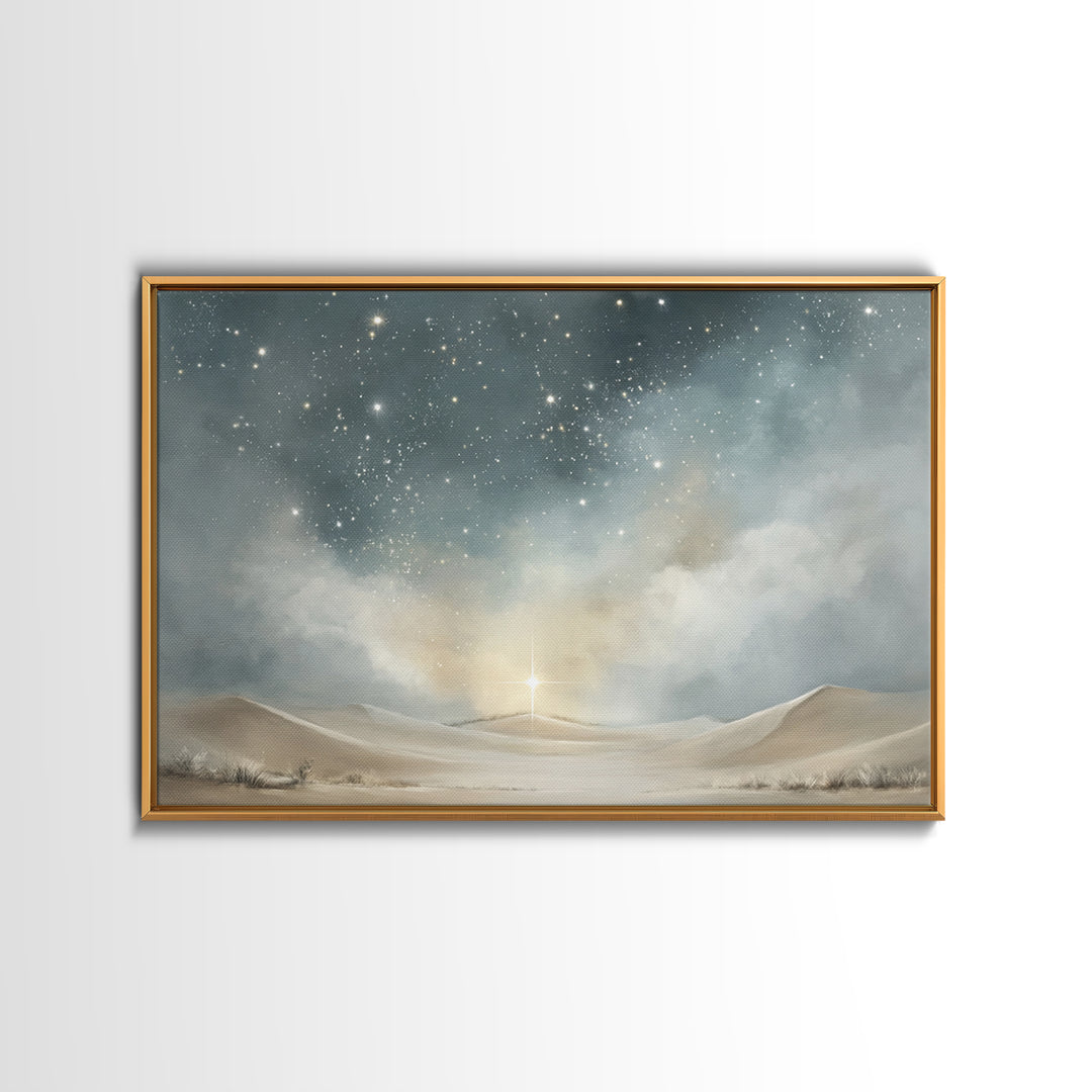 Holy Desert Light, Framed Canvas Print, Christian Art Print, Christian Christmas Art, Christian Wall Art, Jesus Painting, Christmas Decor,