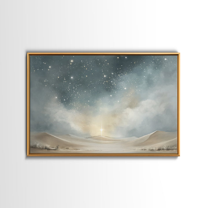 Holy Desert Light, Framed Canvas Print, Christian Art Print, Christian Christmas Art, Christian Wall Art, Jesus Painting, Christmas Decor,