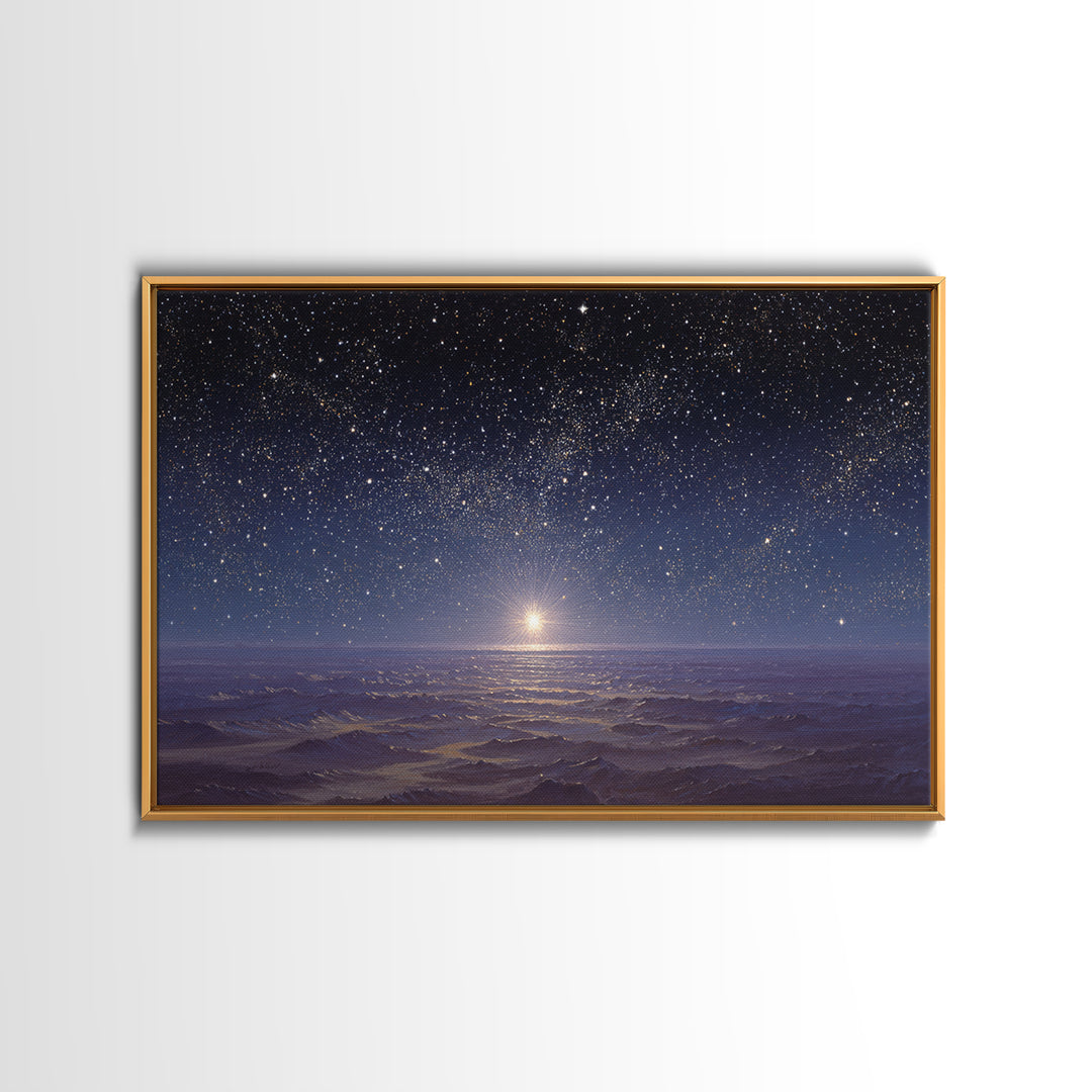 Heavenly Night Glow, Framed Canvas Print, Christian Wall Art, Christmas Canvas Wall Art, Christian Art Painting, Christmas Art Work, Christ