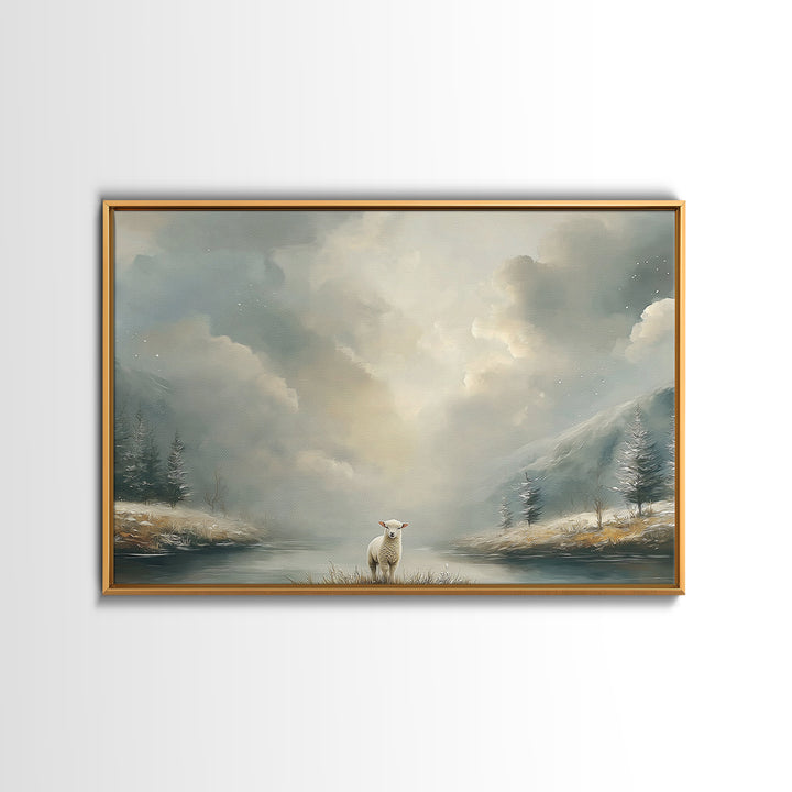 Quiet Shepherd Lamb | Framed Canvas Print | Christian Art Canvas | Christian Wall Art | Christian Art Print | Christian Gift Ideas | Christ