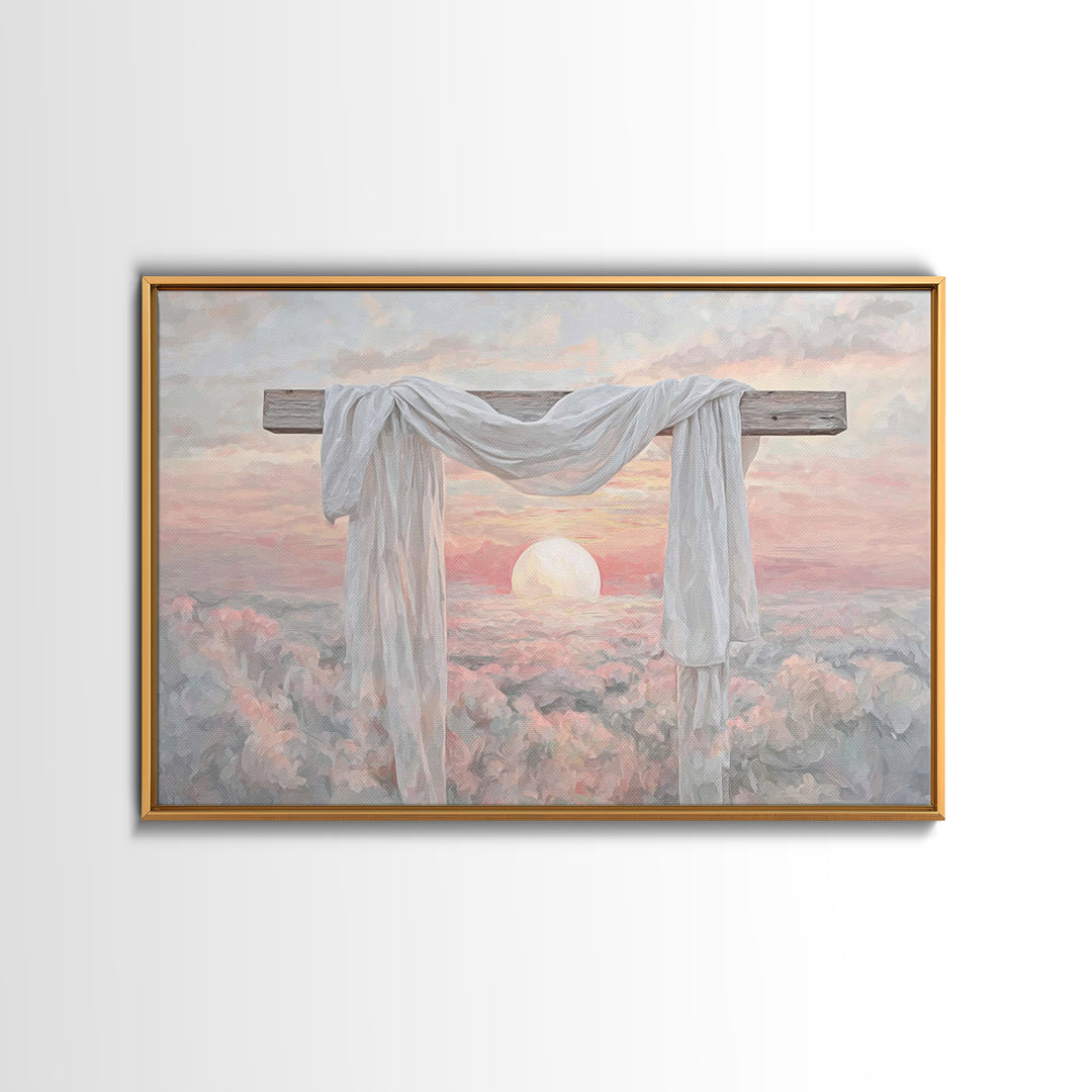 Risen Dawn Cross - Framed Canvas Print - Christian Art Canvas - Christian Wall Art - Christian Christmas Art - Christian Painting