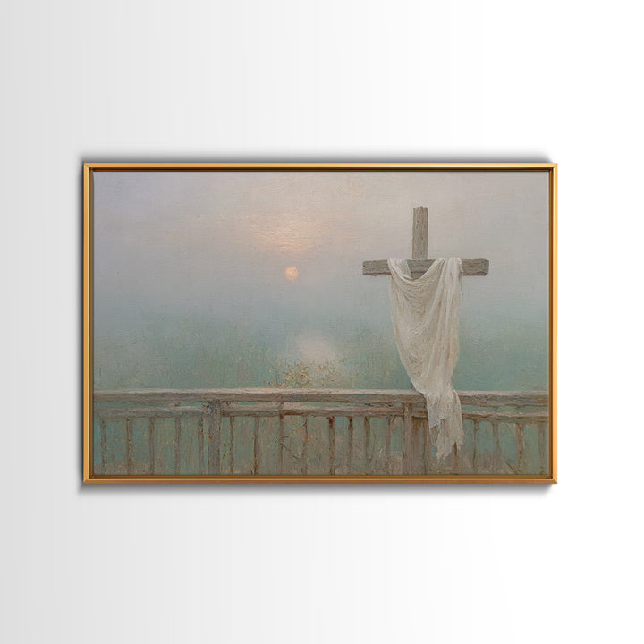 Hopeful Crosslight - Framed Canvas Print - Christian Art Canvas - Minimalist Christian Art - Christian Painting - Christian Wall Art