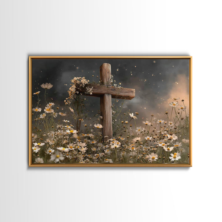 Evening Cross Glory | Framed Canvas Print | Christian Wall Art | Christian Painting | Moody Christian Art | Christian Art Canvas