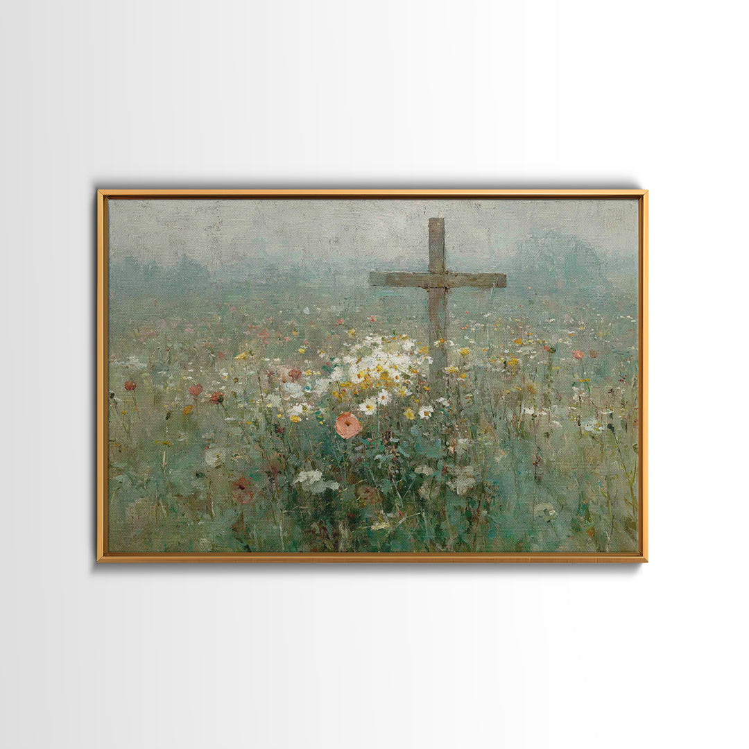 Wildflower Redemption | Framed Canvas Print | Christian Art Canvas | Vintage Christian Art | Christian Wall Art | Christian Painting