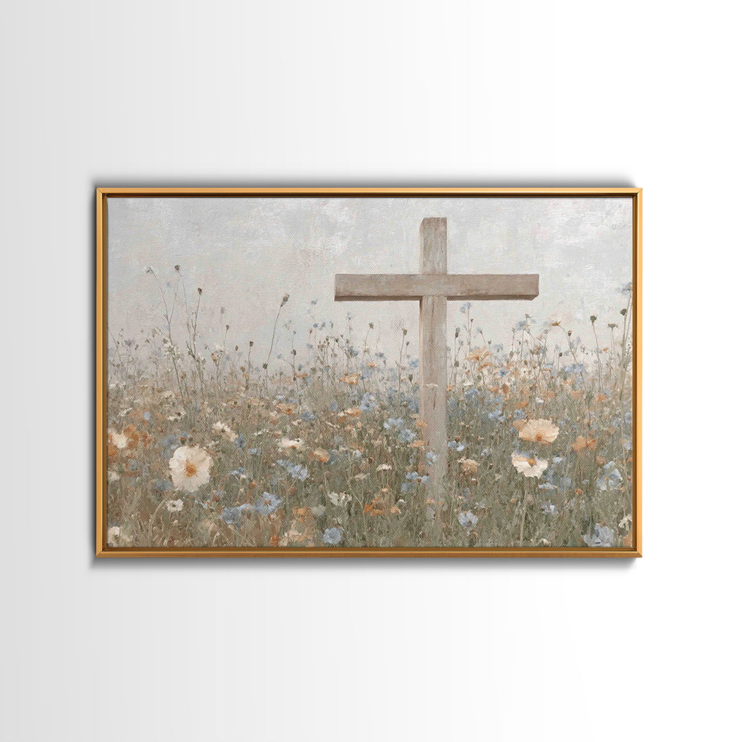 Spring Cross Mercy, Framed Canvas Print, Christian Art Canvas, Christian Painting, Subtle Christian Art, Christian Wall Art