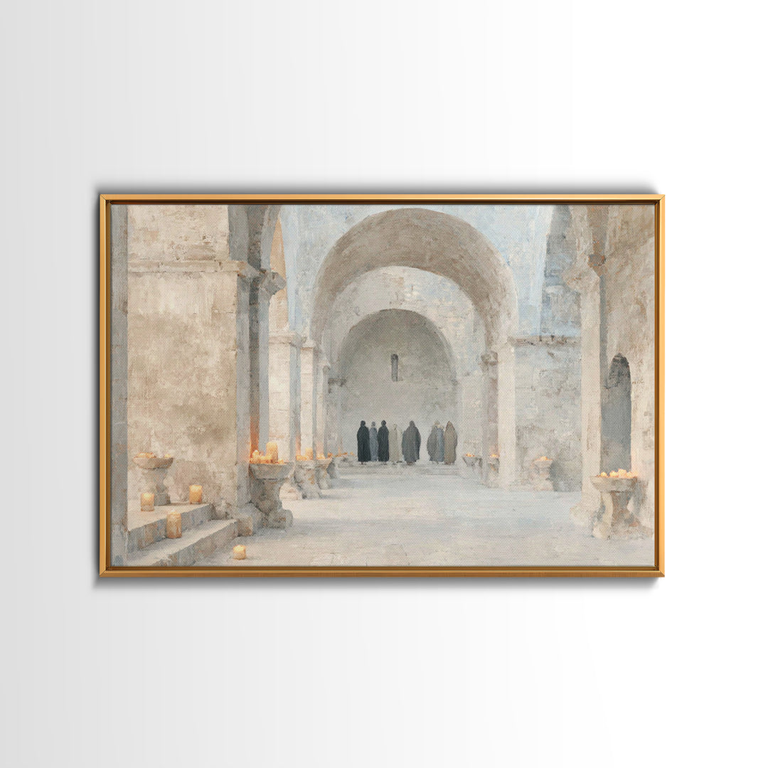 Cloistered Prayer | Framed Canvas Print | Christian Art Canvas | Christian Decor | Christian Wall Art | Christian Painting | Christmas Art