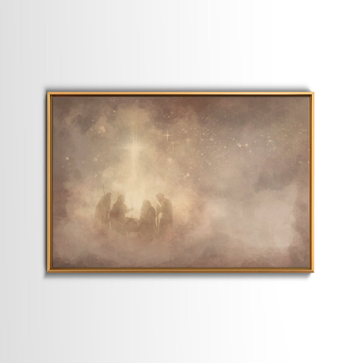 Nativity Dawn – Framed Canvas Print – Christian Wall Art – Christian Art Canvas – Christmas Art – Jesus Painting – Christian Christmas Art