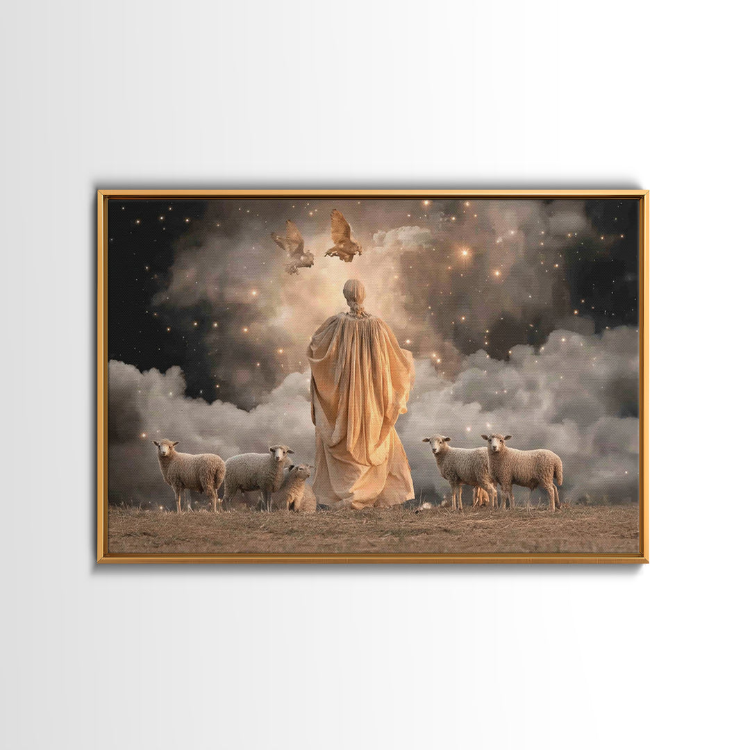 Shepherd’s Light – Framed Canvas Print – Christian Art Canvas – Christian Wall Art – Jesus Painting – Christmas Art – Christian Christmas D