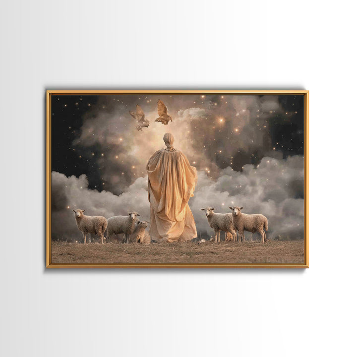 Shepherd’s Light – Framed Canvas Print – Christian Art Canvas – Christian Wall Art – Jesus Painting – Christmas Art – Christian Christmas D
