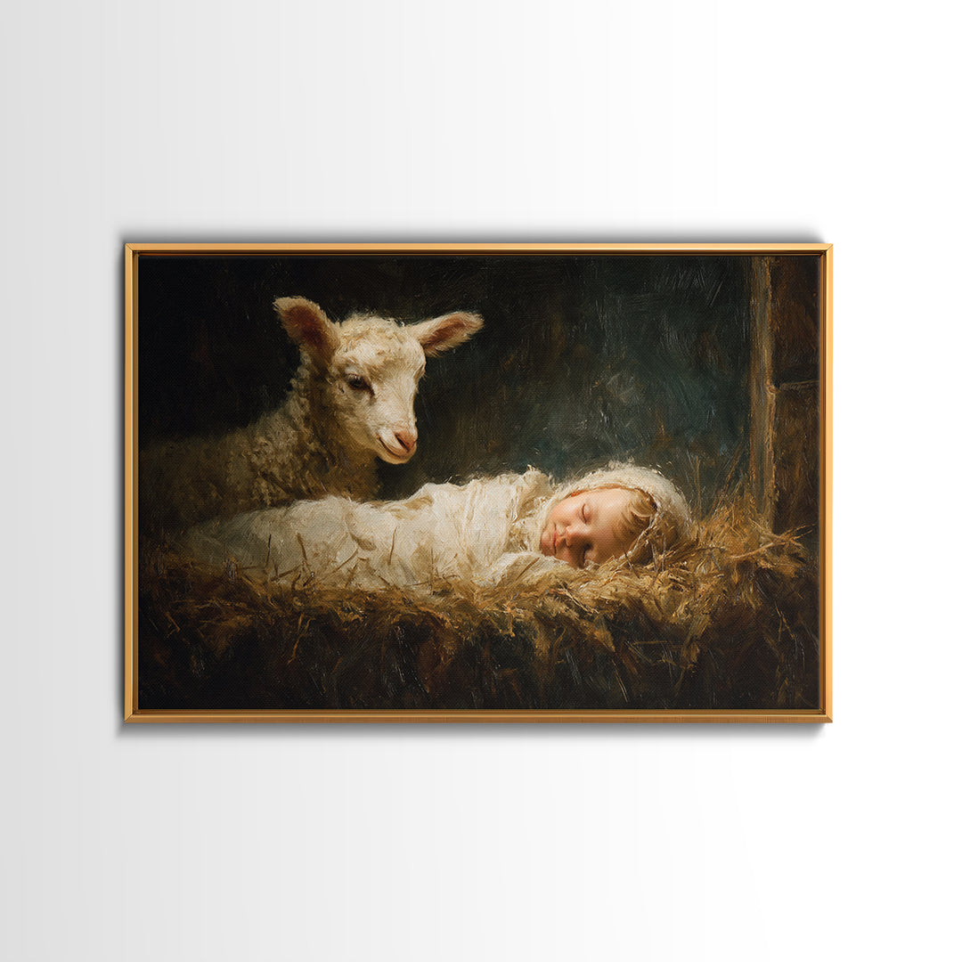 Pure Manger Calm | Framed Canvas Print | Christian Art Canvas | Christmas Wall Art | Christian Christmas Art | Jesus Painting | Christian G