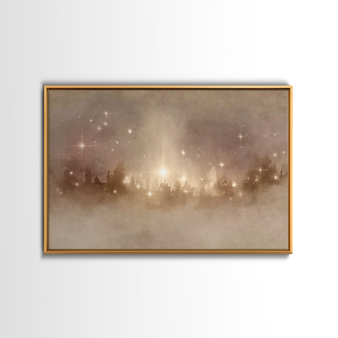 City Of Light – Framed Canvas Print – Christmas Art Prints – Christian Christmas Art – Christian Art Canvas – White Christmas Art – Christi