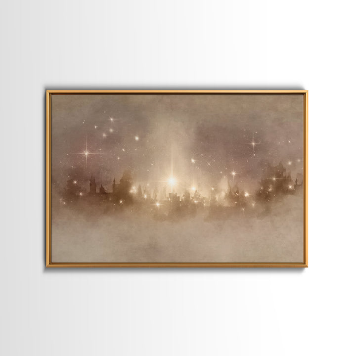 City Of Light – Framed Canvas Print – Christmas Art Prints – Christian Christmas Art – Christian Art Canvas – White Christmas Art – Christi