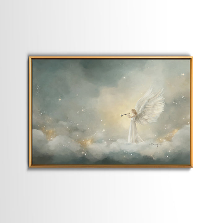 Heavenly Announcer – Framed Canvas Print – Christian Wall Art – Christian Art Canvas – Christmas Art – Christian Christmas Art – Christian