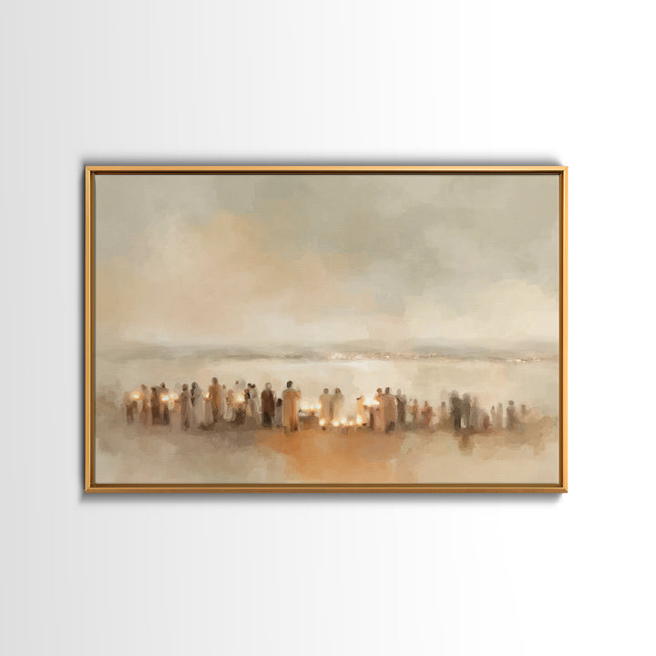 Silent Gathering – Framed Canvas Print – Christian Art Canvas – Christian Christmas Art – Christian Painting – Christian Wall Art – Christm