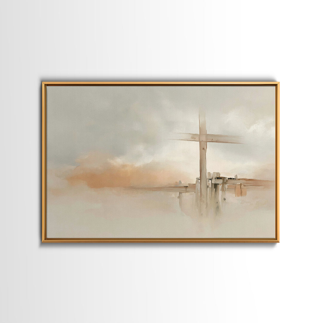 Quiet Hill Cross | Framed Canvas Print | Christian Wall Art | Christian Art Canvas | Minimalist Christian Art | Christian Decor