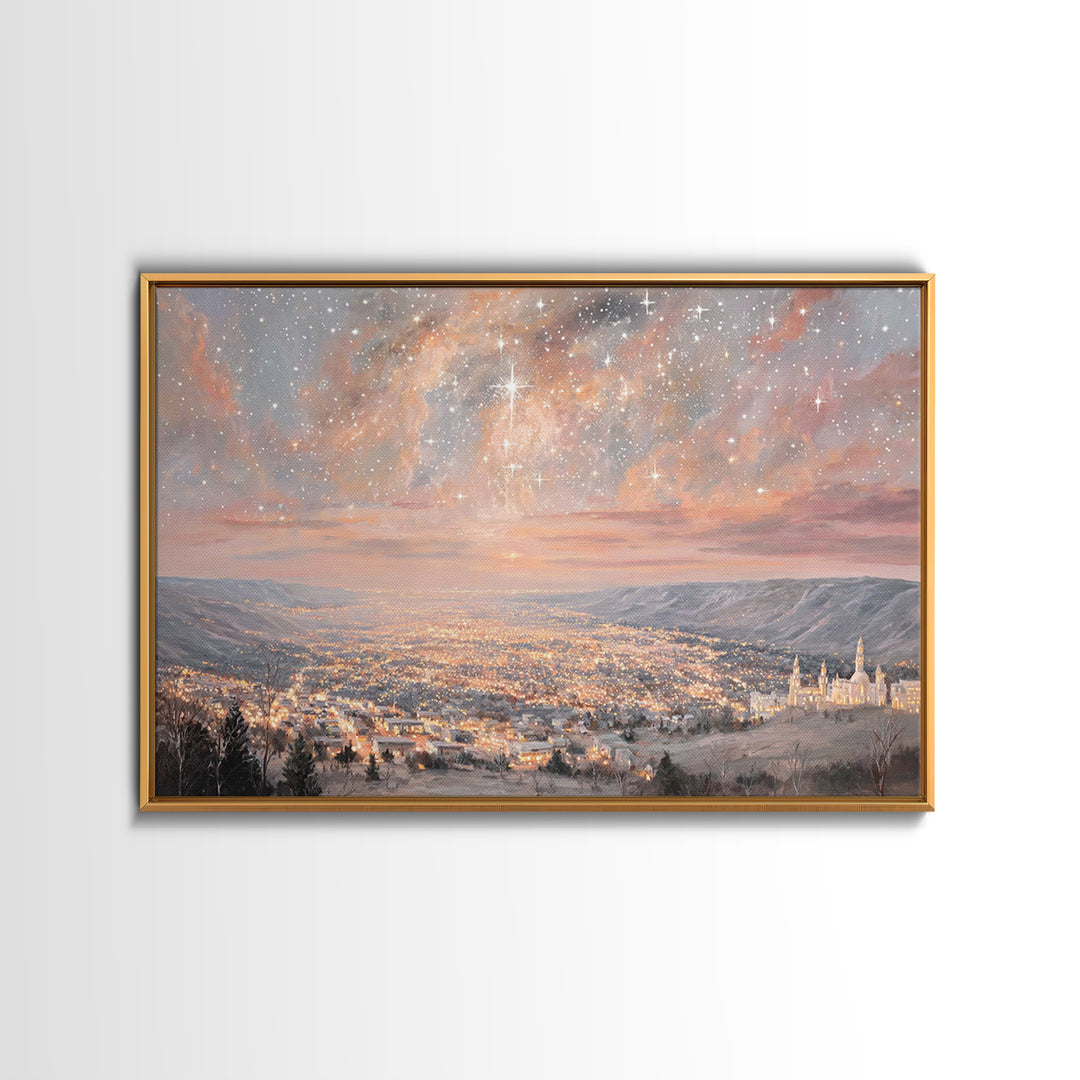 Heavenly Dawn Light, Framed Canvas Print, Christian Art Canvas, Christian Wall Art, Christmas Art Prints, Jesus Christmas Art, Christian De