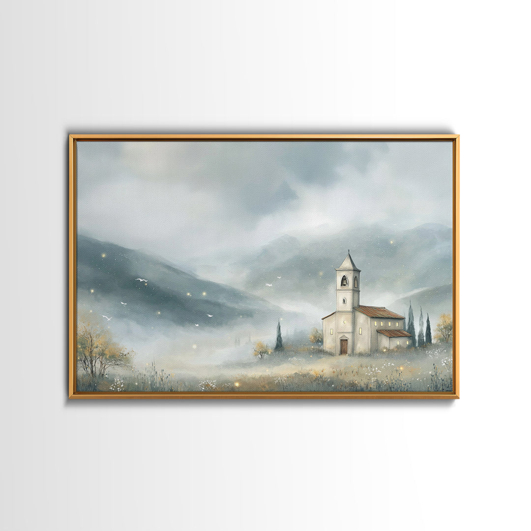 Chapel In The Mist | Framed Canvas Print | Christian Wall Art | Christian Art Canvas | Christian Art Print | Christian Gift