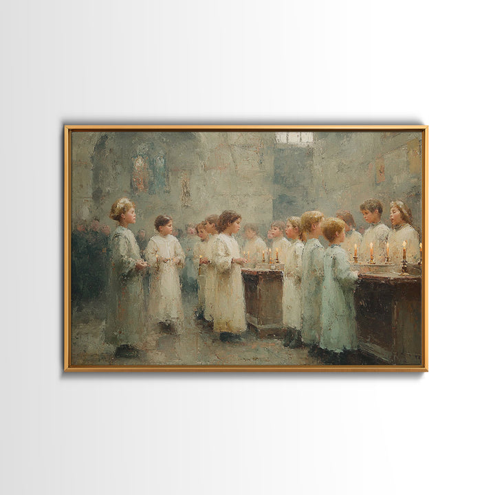 Sanctuary Candle Vigil – Framed Canvas Print – Christian Wall Art – Christian Art Canvas – Christian Christmas Art – Christian Decor – Vint