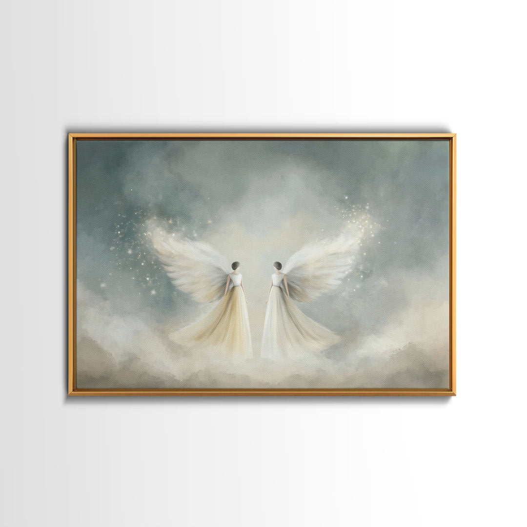 Angelic Companions, Framed Canvas Print, Christian Art Print, Christian Christmas Art, Christian Wall Art, Modern Christian Art