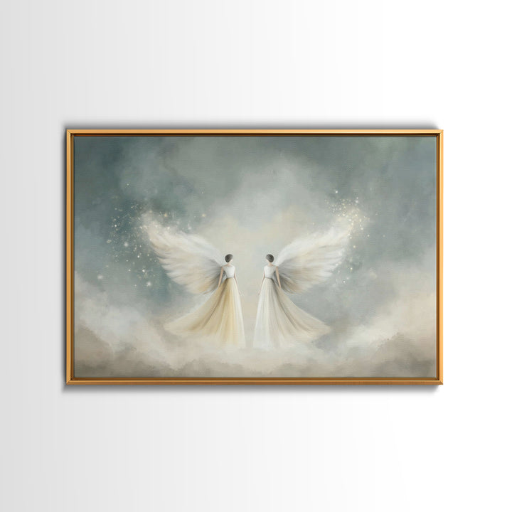 Angelic Companions, Framed Canvas Print, Christian Art Print, Christian Christmas Art, Christian Wall Art, Modern Christian Art
